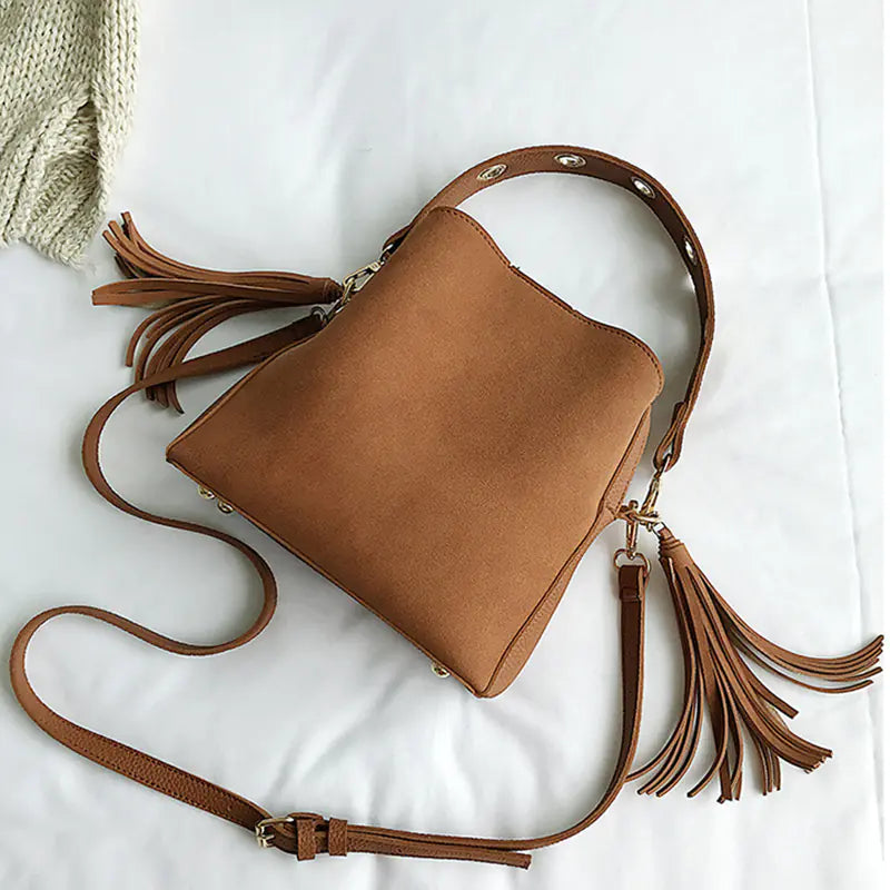 Bucket Vintage Tassel Messenger Bag - SIMYS