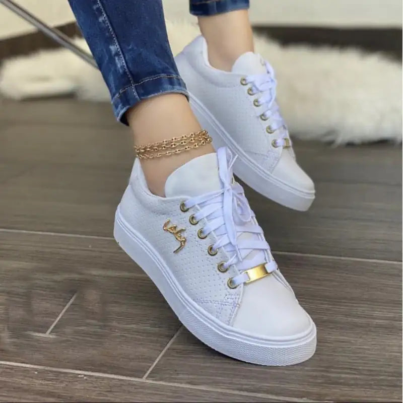 Women Flat Sneakers Breathable Lace-up Shoes For Girls