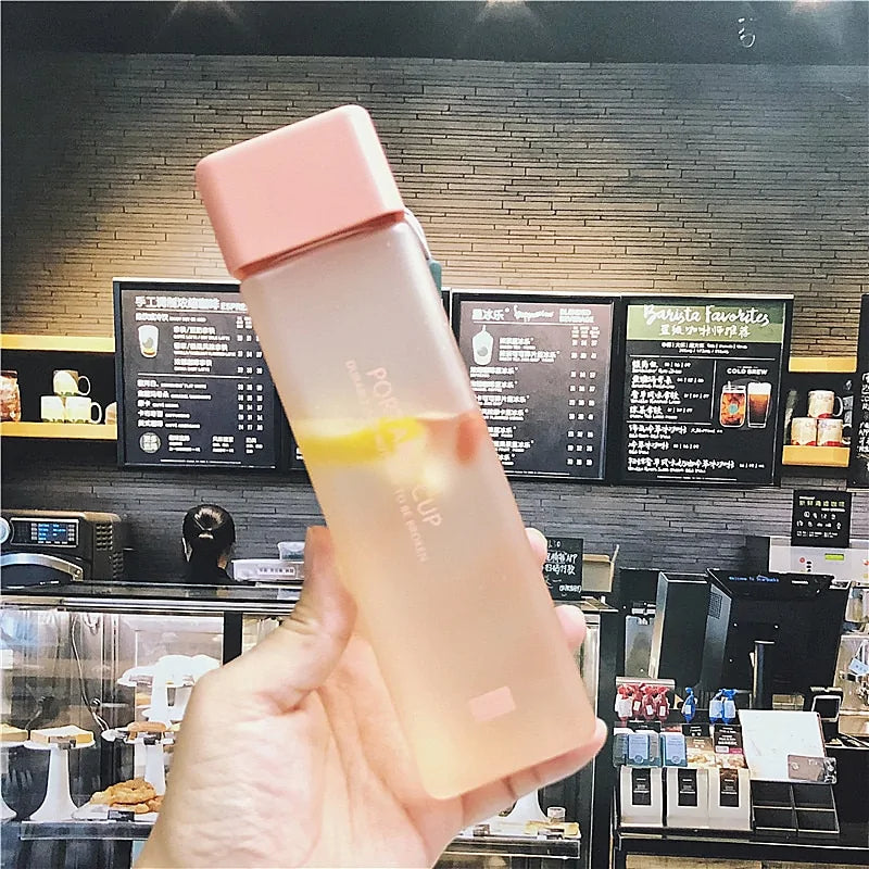 Square Frosted Plastic Water Bottle: Portable Leak-proof Travel Companion