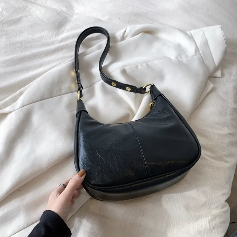 Chic Waxed Leather Crossbody Bag - SIMYS