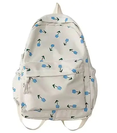 Floral White School Backpack - SIMYS