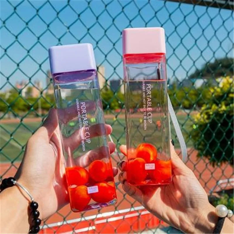 Square Frosted Plastic Water Bottle: Portable Leak-proof Travel Companion