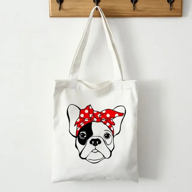 French Bulldog Print Canvas Tote Bag - SIMYS