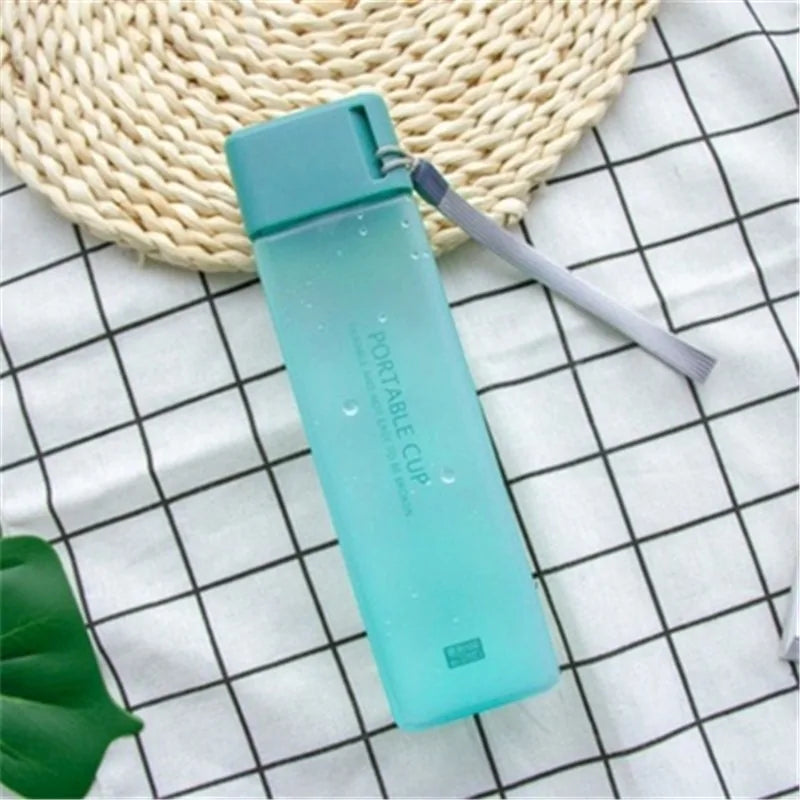 Square Frosted Plastic Water Bottle: Portable Leak-proof Travel Companion