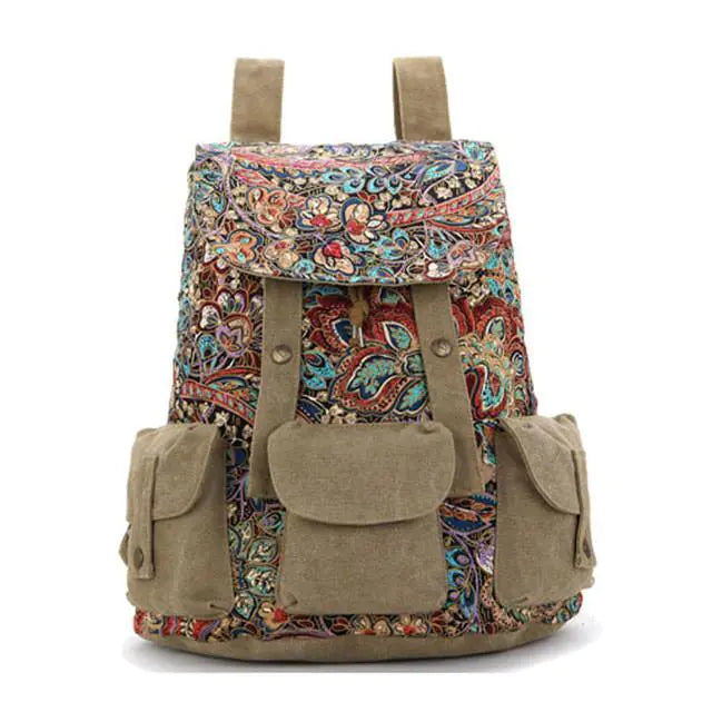 Floral Khaki Rucksacks Backpack - SIMYS