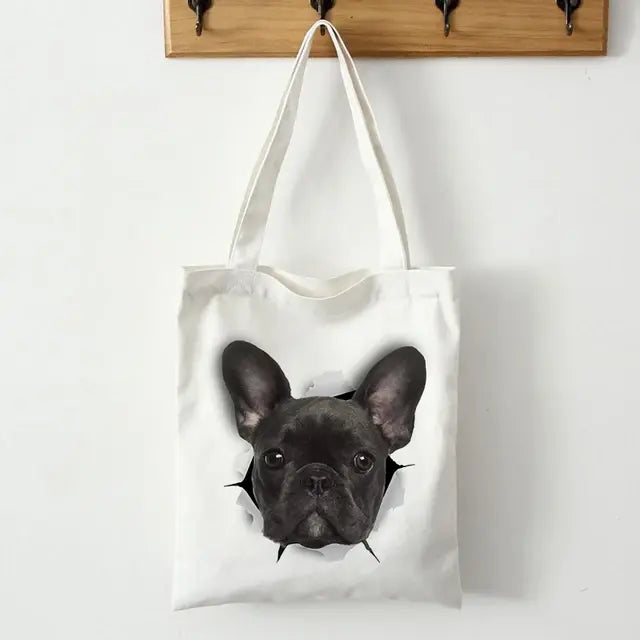 French Bulldog Print Canvas Tote Bag - SIMYS