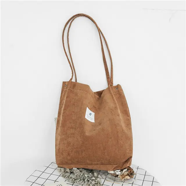 Women Corduroy Canvas Shoulder Tote Bags - SIMYS